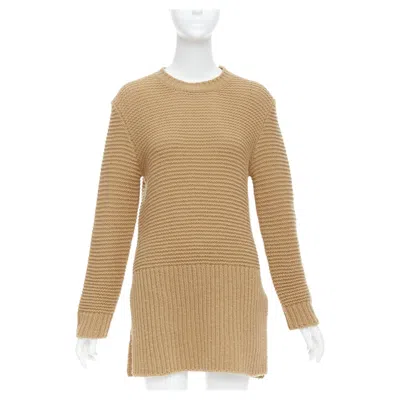 Pre-owned Marni 100% Virgin Wool Camel Brown Contrasting Ribbed Knit Slit Side Sweater Xs