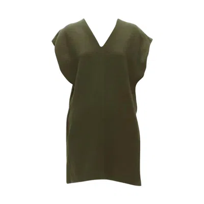 Pre-owned Marni 100% Virgin Wool Olive Silk Lined V Neck Boxy Mini Dress It40 S In Black