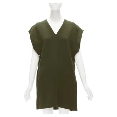 Pre-owned Marni 100% Virgin Wool Olive Silk Lined V Neck Boxy Mini Dress It40 S In Black
