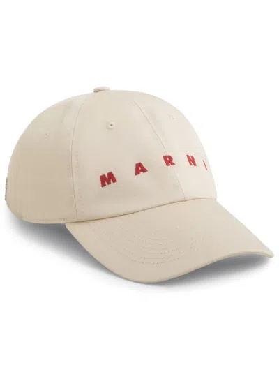 Marni Ivory Logo Baseball Cap In Beige