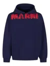 Marni Graphic Print Hooded Sweater With Ribbed Finish In Blue