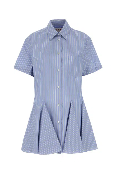 Marni Embroidered Poplin Shirt Dress In Blue