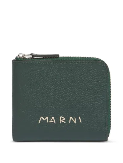 Marni Mending-embroidery Logo Wallet In Green
