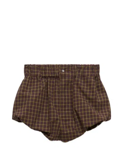 Marni 체크 패턴 퍼플 포플린 블루머 In Brown