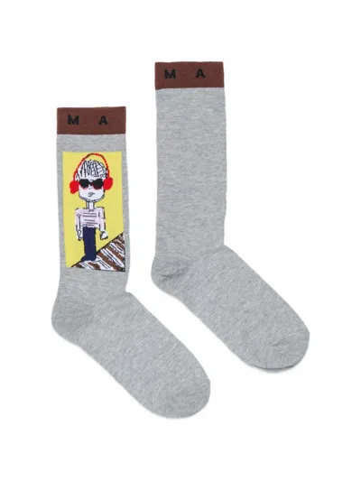 Marni Kids' Graphic-intarsia Logo-trim Socks In Gray