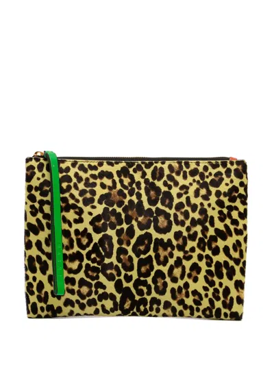 Pre-owned Marni 2000-2025 Pony Hair And Calfskin Leopard Print Clutch Bag In Yellow