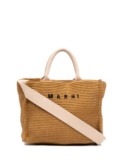 Pre-owned Marni 2000-2026 Small Raffia Effect East West Satchel In Neutrals