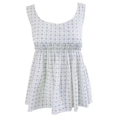 Pre-owned Marni 2000s White + Purple Polka Dot And Stripes Sleeveless Cotton Blouse Shirt