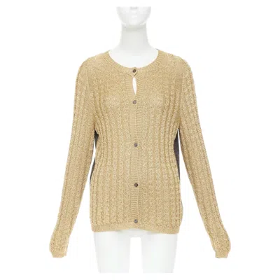 Pre-owned Marni 2010 Gold Metallic Cable Knit Front Grey Contrast Back Cardigan It40 S In Gray