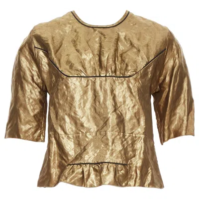 Pre-owned Marni 2010 Metallic Gold Coated Black Piped Boxy Half Sleeved Cropped Top It40 S