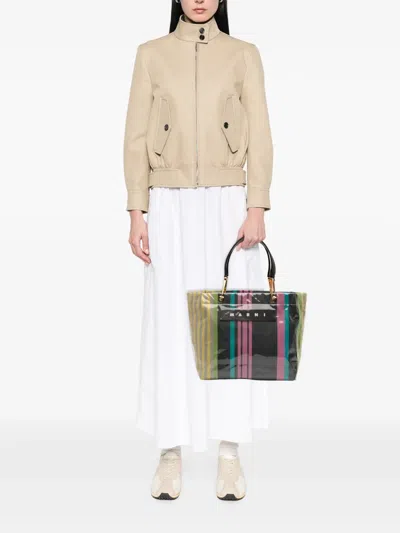 Pre-owned Marni 2010-2026 Pvc Glossy Grip Striped Tote Bag In Multi