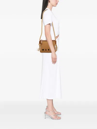 Pre-owned Marni 2010-2026 Raffia Logo Crossbody Bag In Neutrals
