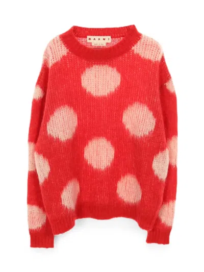Pre-owned Marni 2010s Fuzzy Wuzzy Polka-dot Sweater In Red