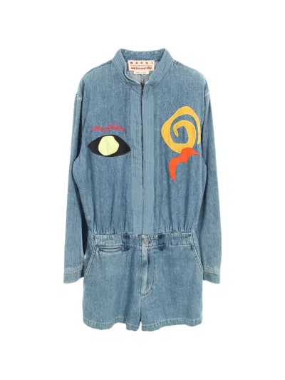 Pre-owned Marni 2010s No Vacancy Inn Stand-collar Jumpsuit In Blue