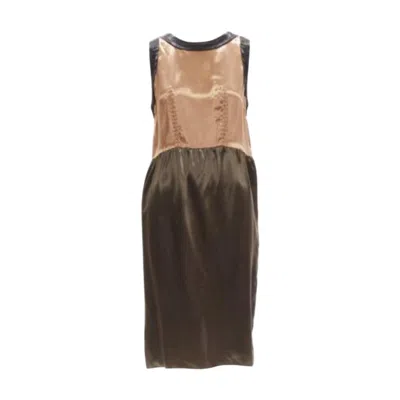 Pre-owned Marni 2011 Bronze Brown Satin Colorblocked Sleeveless Dress It40 S