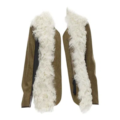 Pre-owned Marni 2011 Cream Lamb Shearling Fur Brown Wool Sleeves Winter Coat It38 Xs In White