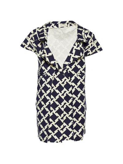 Pre-owned Marni 2011 Houndstooth-print Short-sleeve Top In Blue