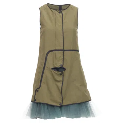 Marni 2011 Khaki Utility Cutout Vest Green Tulle Hem Mini Dress It36 Xxs