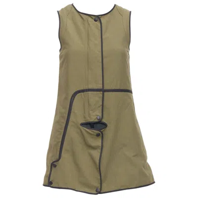 Pre-owned Marni 2011 Khaki Utility Cutout Vest Green Tulle Hem Mini Dress It36 Xxs