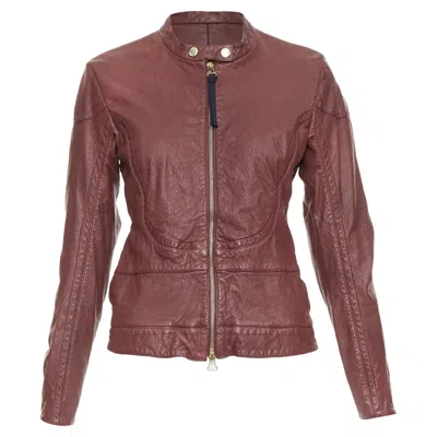 Marni 2012 Burgundy Crinkled Lamb Leather Wool Lining Moto Biker Jacket It42 M In Brown