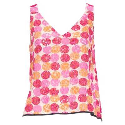 Pre-owned Marni 2012 Pink Orange Dot Print Lace Deep V Neck Tank Top It40 S