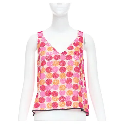 Pre-owned Marni 2012 Pink Orange Dot Print Lace Deep V Neck Tank Top It40 S