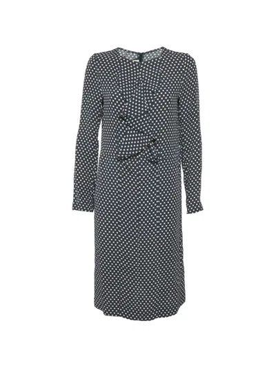 Pre-owned Marni 2013 Ruffled Printed Midi Dress In Blue
