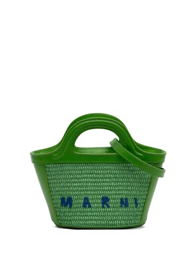 Pre-owned Marni 2015-2025 Micro Leather And Raffia Cotton Emroidered Tropicalia Bag Satchel In Green