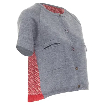 Marni 2016 Grey Cotton Raglan Short Sleeve Red Tweed Back Crop Cardigan It40 S In Gray