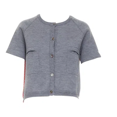Pre-owned Marni 2016 Grey Cotton Raglan Short Sleeve Red Tweed Back Cropped Cardigan It40