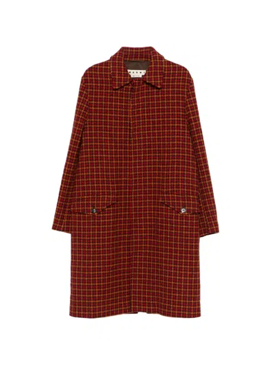 Pre-owned Marni 2017 Houndstooth Wool Coat In Red