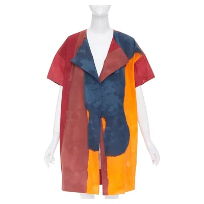 Pre-owned Marni 2018 Painterly Abstract Colorblock Cotton Poplin Over Coat It42 M In Orange