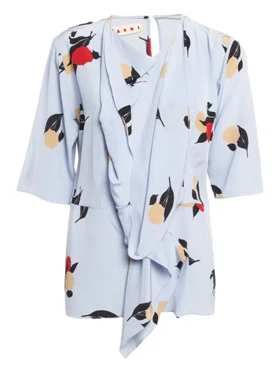 Pre-owned Marni 2019 Floral Drape Silk Top