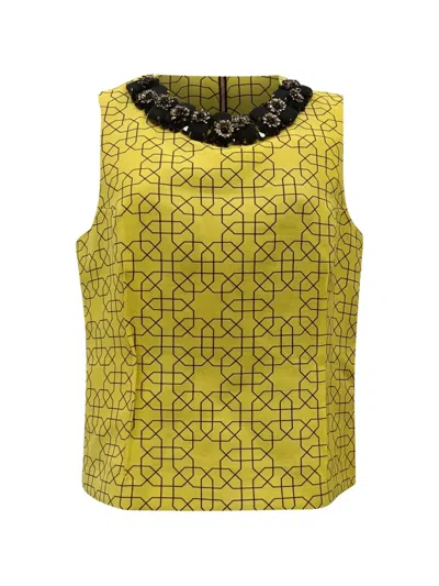 Pre-owned Marni 2021 Embellished Geometric-pattern Top In Yellow