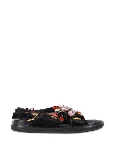 Pre-owned Marni 2023 Fussbett Embellished Sandals In Black