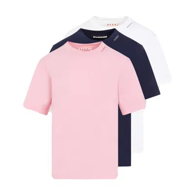 MARNI 3 PACK PINK BLUE AND WHITE COTTON T-SHIRT