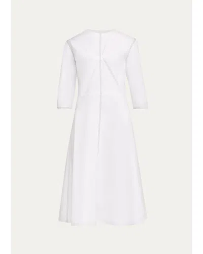 Marni 3/4-sleeve Cotton Midi A-line Dress In Lily White