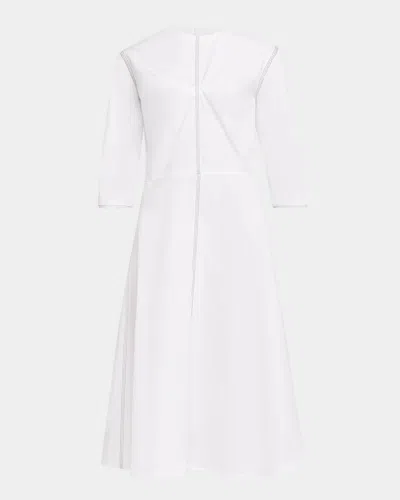 Marni 3/4-sleeve Cotton Midi A-line Dress In Lily White