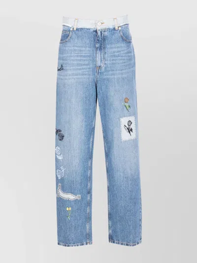 Marni 5 Pockets Denim Jeans With Embroidered Front In Blue