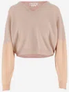 Marni Peach Pink Wool And Cashmere Color Block V-neck Sweater