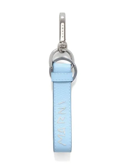 Marni Logo-embroidered Leather Keyring In ブルー