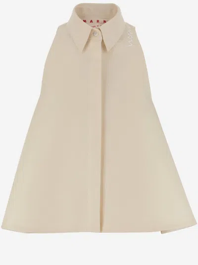 Marni Cotton Logo Flared Top In White