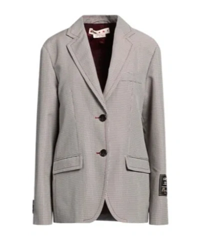 Marni A Checkered Suit Jacket In Gray