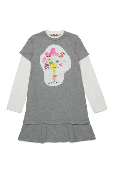 MARNI SHORT FLEECE DRESS WITH MARNI FLOWER PATCH