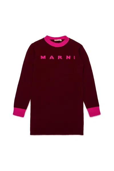 Marni Kids' Abito Mini In Maglia Misto Cachemire In Brown