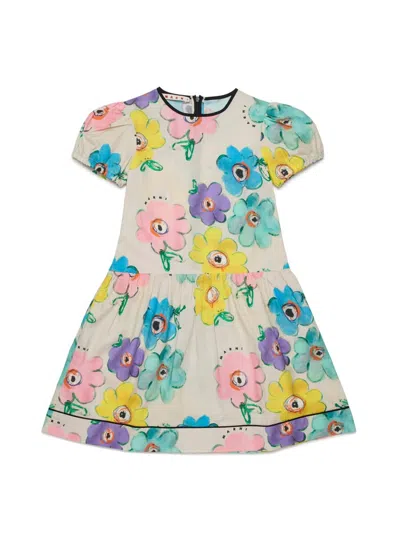 Marni Kids' Floral Puff-sleeve Dress In Multi