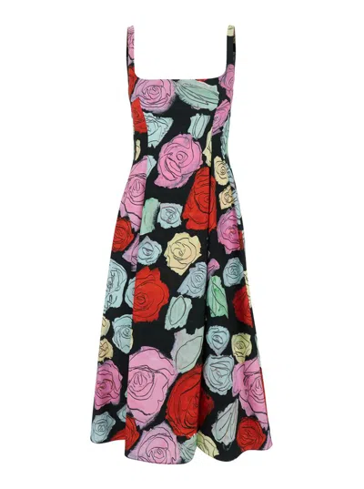 MARNI MULTICOLOR DRESS WITH FLARED SKIRT AND ALL-OVER FLORAL MOTIF IN COTTON WOMAN