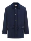 Marni Logo Patch Buttoned Coat In Blue