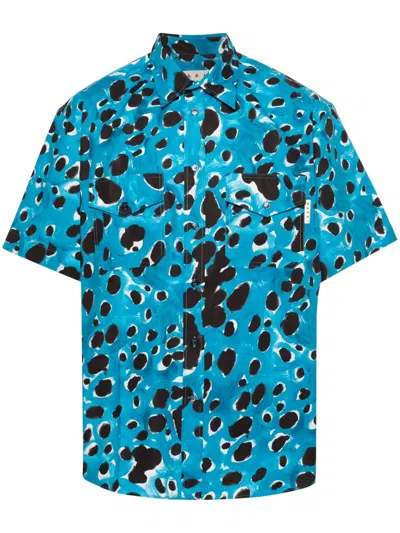 Marni Abstract-print Cotton Shirt In Blue