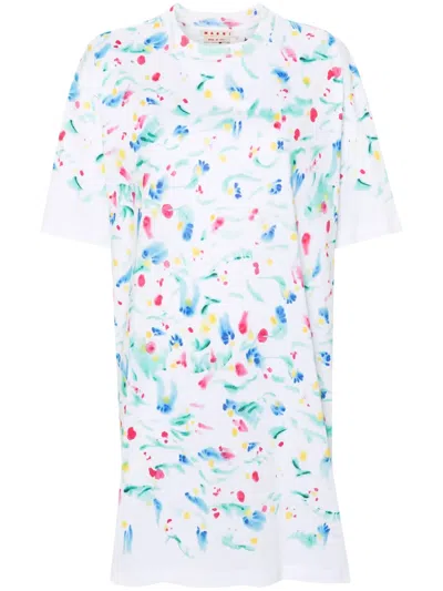 Marni Abstract-print Cotton T-shirt Dress In White